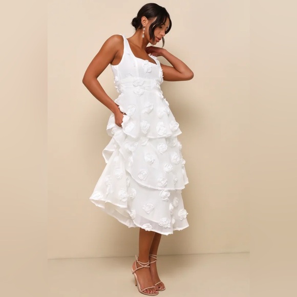 Lulu's “Exceptional Entrance” Tiered Rosette Midi Dress, Size XXL - Picture 2 of 11